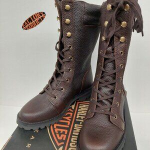 Harley-Davidson Brown Leather Lace-Up Combat Boots